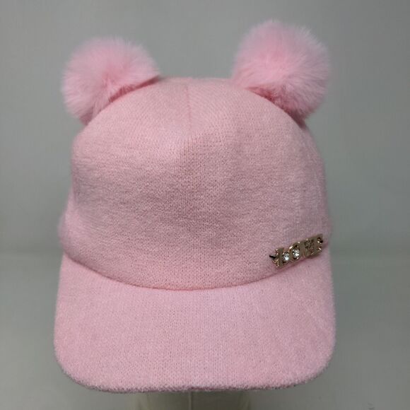 Unbranded Women's Strapback Hat Pink Fleece Fuzzy Pom Poms LOVE Logo - Picture 3 of 11